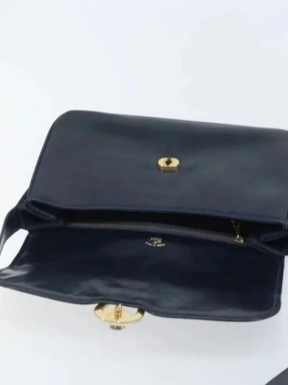 GUCCI Sherry Line Shoulder Bag Leather Navy Gold Auth BAZ198A